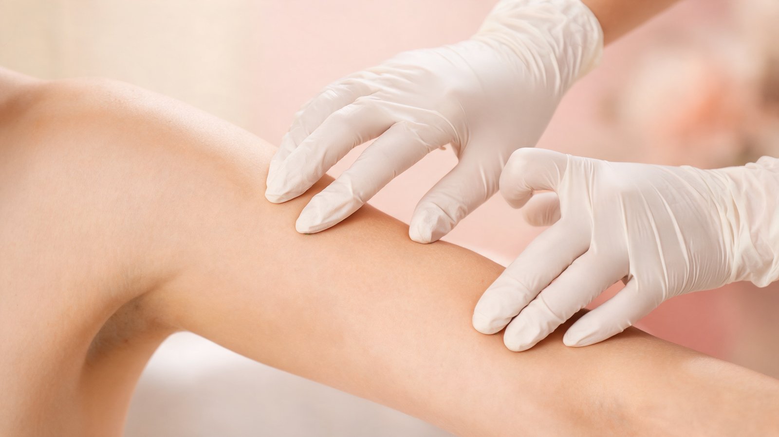 Esthetician checking smooth arm skin after waxing treatment